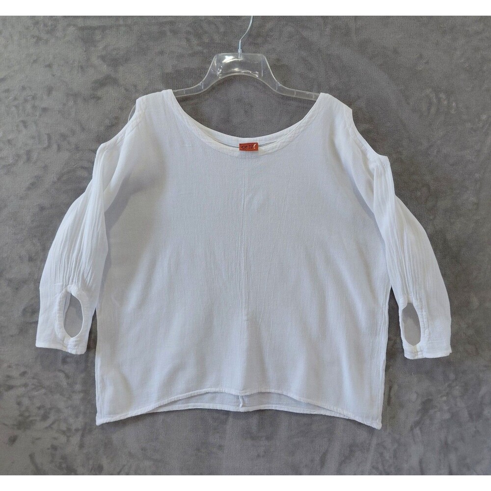 Oh My Gauze! Cold Shoulder Keyhole Oversized Top Women's Size 1 White Lagenlook